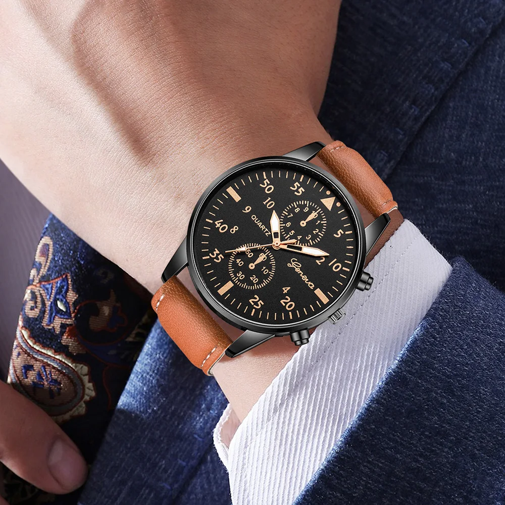 Smartwatch Vintage Watches For Men - مجموعة ساعات جنيف للرجال من AAA3Pcs،